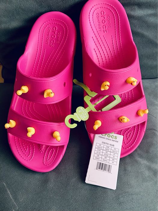 Klapki Crocs pink z żółtymi  kaczuszkami, 36-42