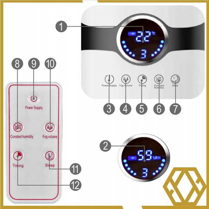 NAWILŻACZ POWIETRZA dyfuzor JONIZATOR 4L ultradźwiękowy +12 olejków