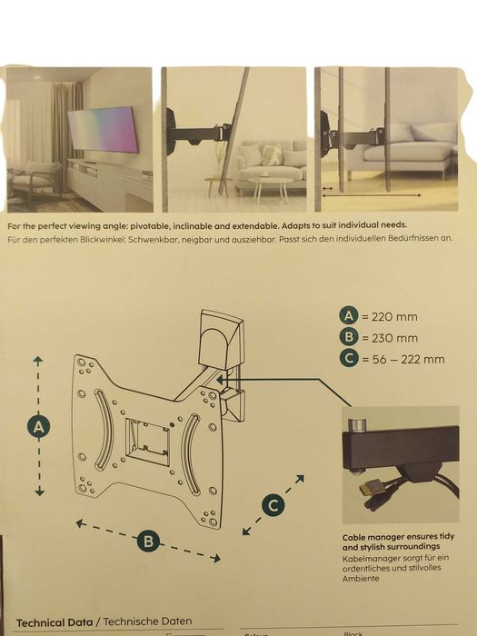 HAMA Uchwyt ścienny do telewizora Full Motion VESA do 200x200