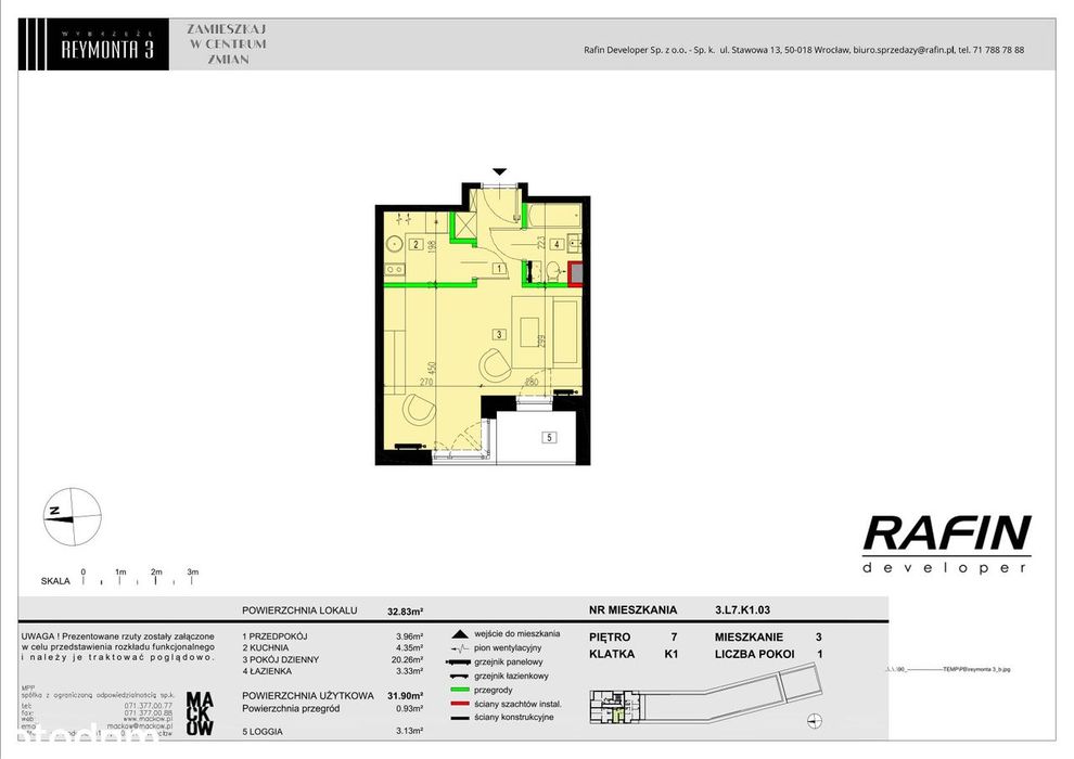 GOTOWE | 1 pokój | 31,90 m² | Inwestycyjne | Wybrzeże Reymonta 3