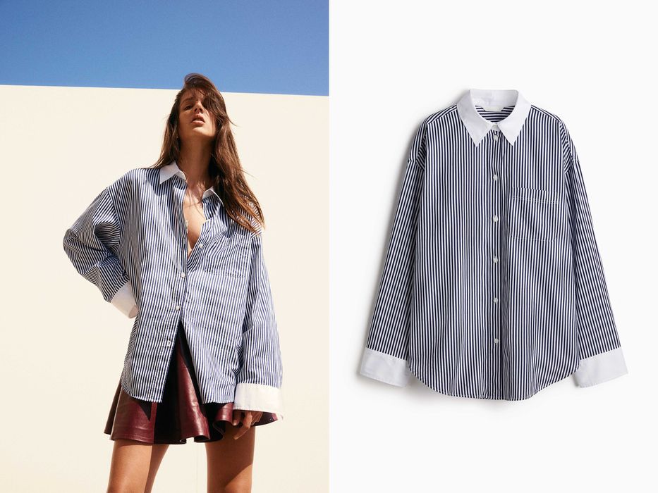 BLUZKA Koszulka S nowa kolekcja wzór paski niebieska bawełna