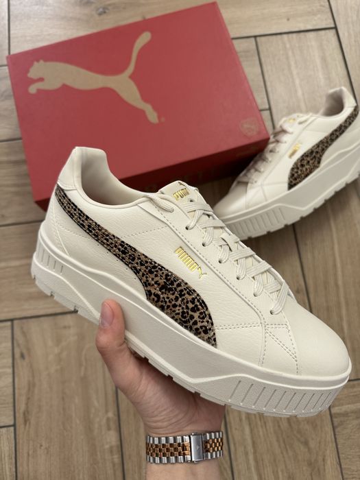 Nowe Skórzane Trampki Damskie Puma na Platformie Panterka Kremowe 41