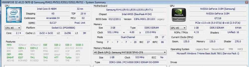Laptop Samsung RV511