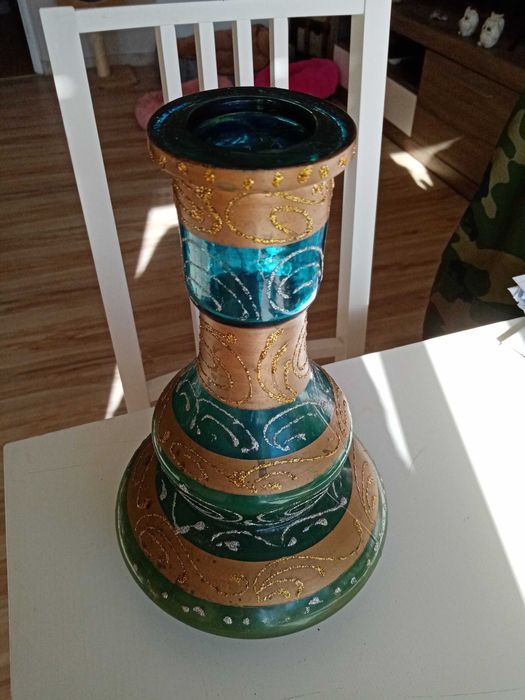 Vaso/Garrafa antiga azul esverdeada