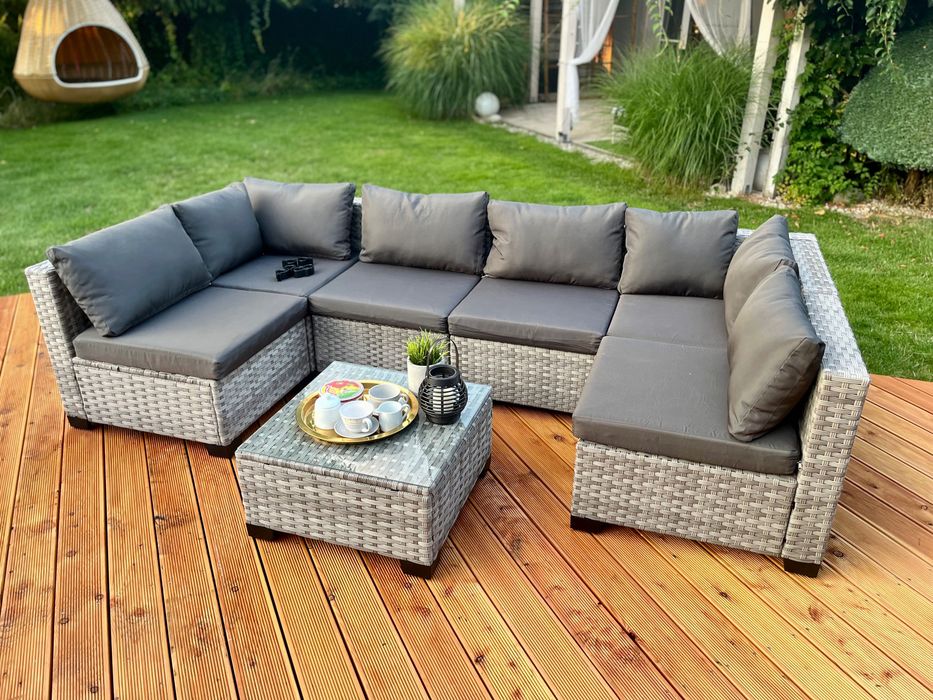 komplet technorattan PALERMO XL narożnik sofa szary mix technorattan