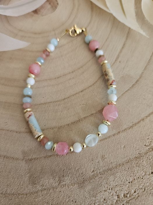 Bransoletka kamienie naturalne Larimar Jadeit Jaspis Agat Hematyt