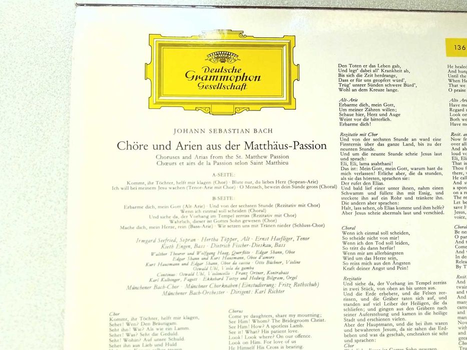 Karl Richter, Deutsche Grammophon, Jan Sebastian Bach Pasja wg św. Mateusza". Vinyl