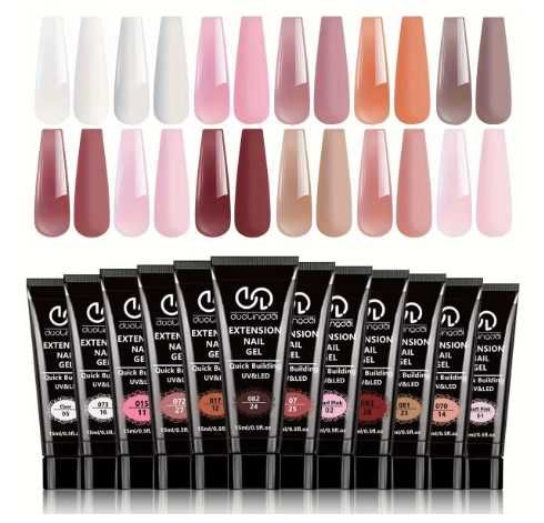Kit de unhas de gel de extensão poli, com 12 tons de gel de extensão de unhas, um conjunto perfeito de iniciantes para cuidados com as unhas
