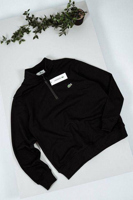 Свитшот Lacoste на молнии — мужской, черный/серый, воротник-стойка