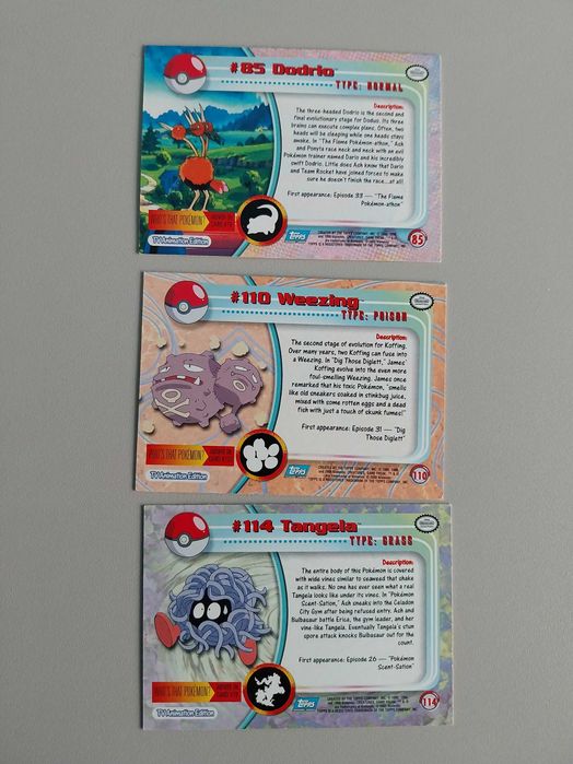 Lote 3 cartas Pokemon TV Animation Edition, Dodrio, Weezing, Tangela