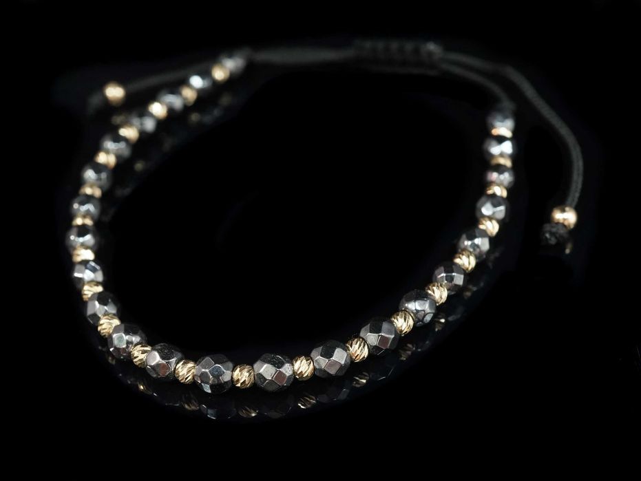 Złoto 585 - Złota bransoletka na sznurku z koralikami