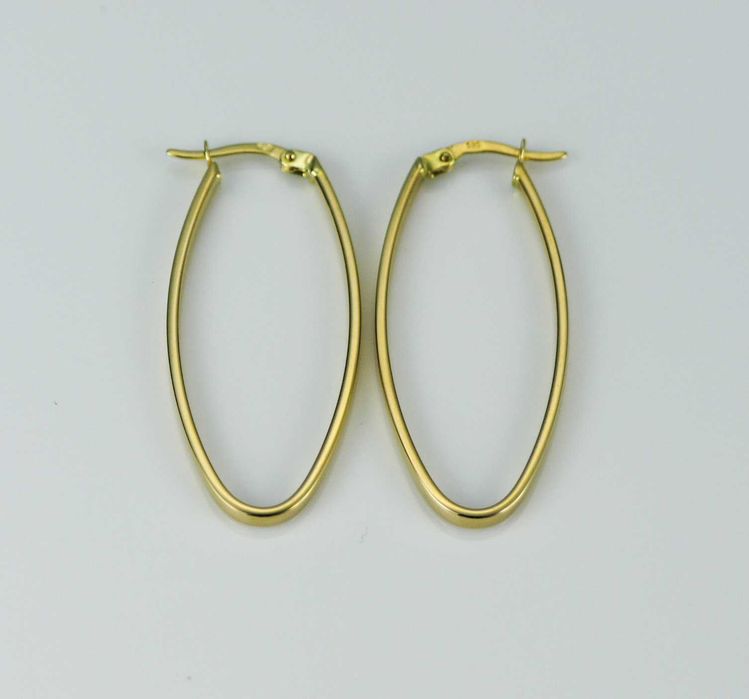 Kolczyki złote wiszące 585 długie koła owalne na biglu angielskim 14K