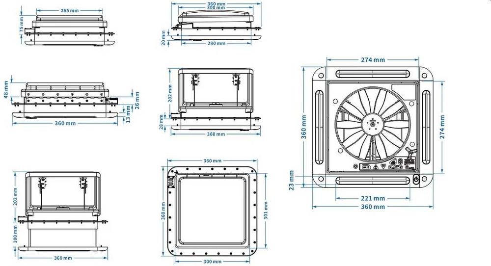 Okno dachowe kamper przyczepa, F. VAT wentylator NOWE szyber 14" 34cm