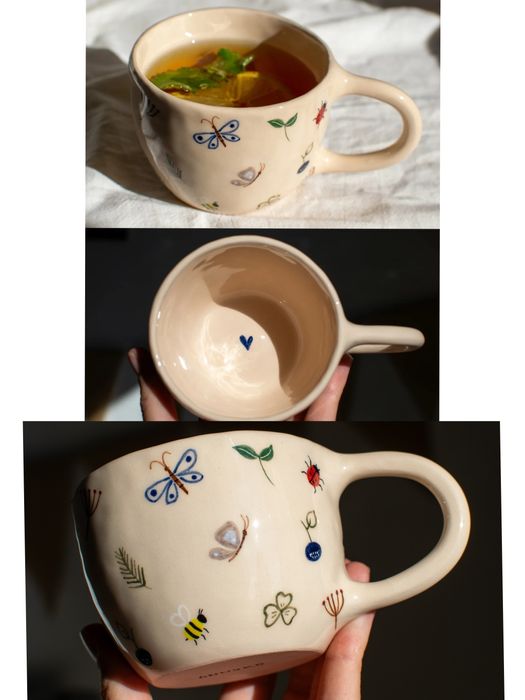 Чашка ручной работы керамика авторская в цветочек  на подарок