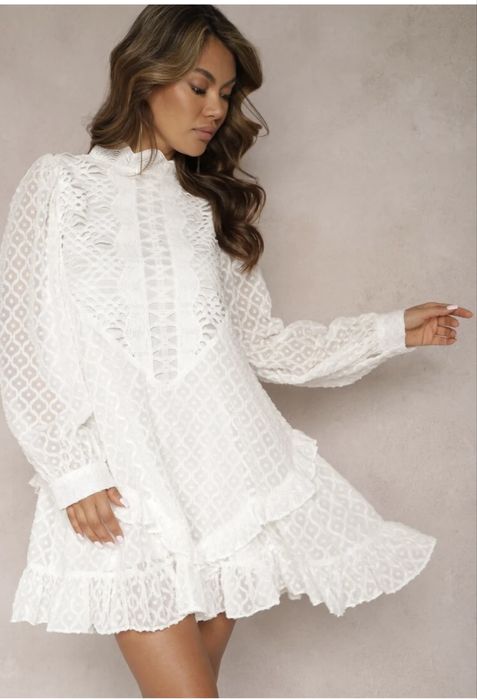 Biała Sukienka Oversize na Świeta Renee Nowa casual boho