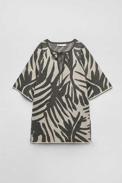 Elegancki komplet ZARA tunika i spodnie beżowo-czarny NOWY