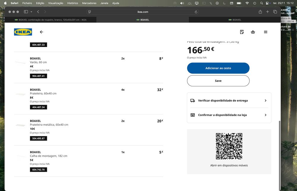 Estrutura de Roupeiro IKEA BOAXEL 122x42x198 cm