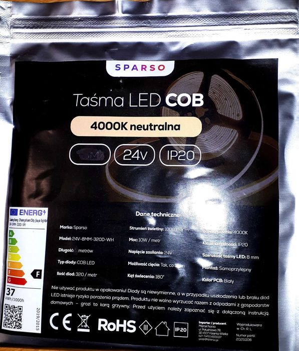 Taśma LED COB Neon3m 24V 4000K BIAŁA NEUTRALNA 320 LED/m