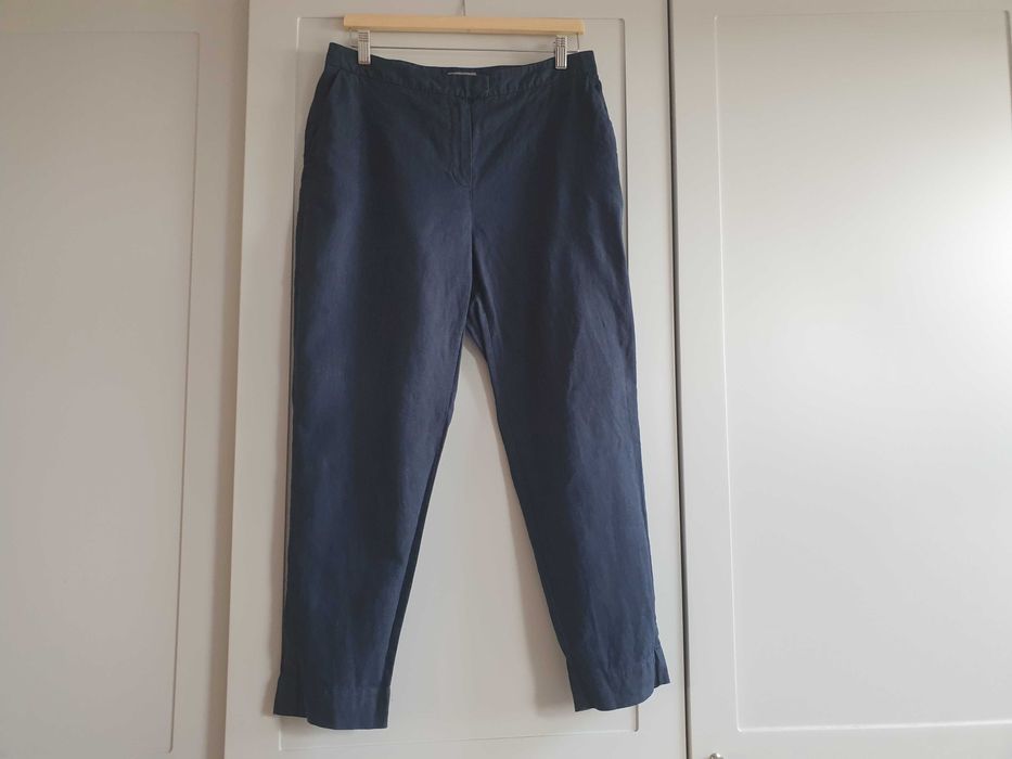 Granatowe lniane spodnie Jaeger 40 100% len chino cygaretki chinosy