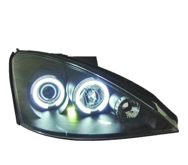 FARÓIS ANGEL EYES LED FORD FOCUS 98-03 FUNDO PRETO