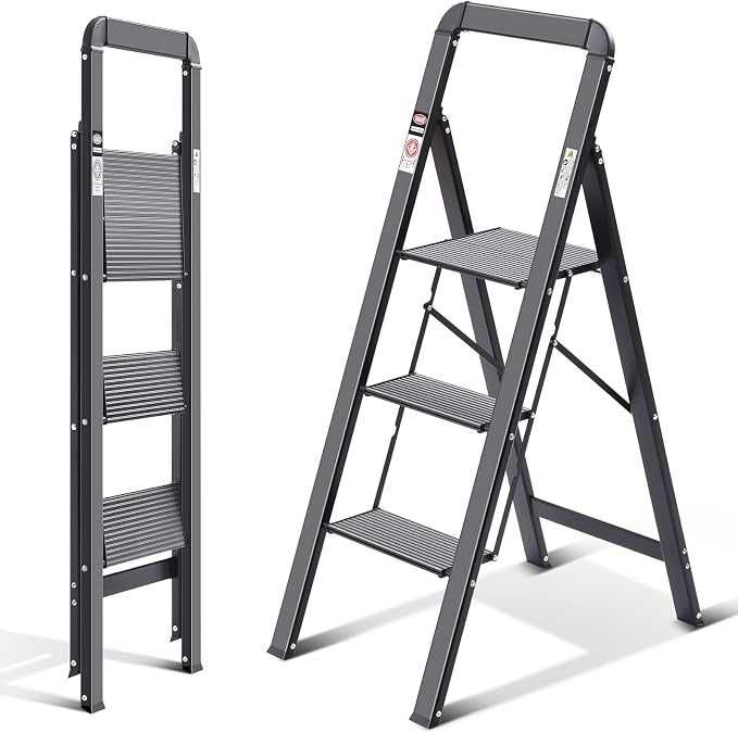 KINGRACK 3-stopniowa Drabina Aluminiowa Składana z Poręczą Nośność do 150kg