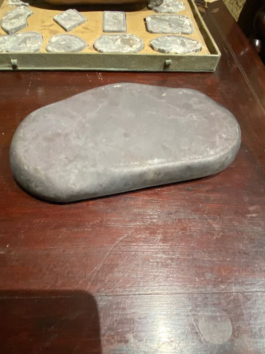 Base Pintura Pedra Chinesa Séc XIX China 23,5 cm Estojo Madeira