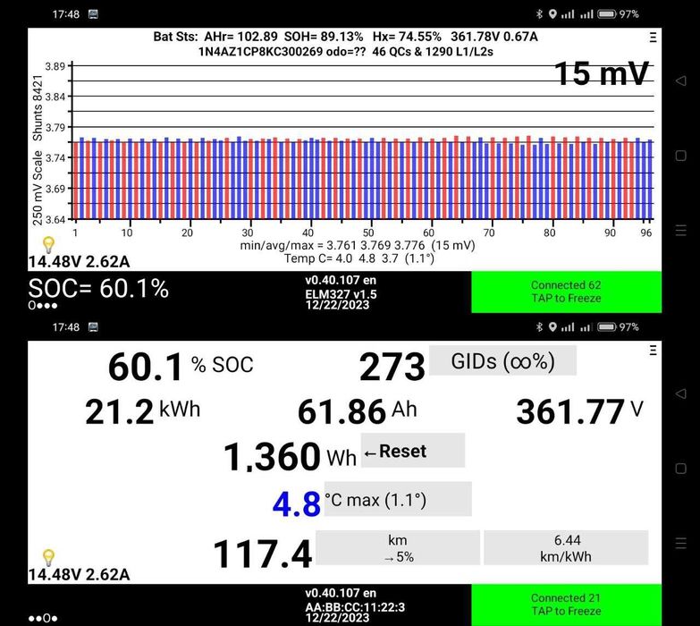 батарея 40 квтч ввб 295B05SA0A емкость 82% и 89% nissan leaf 18-23