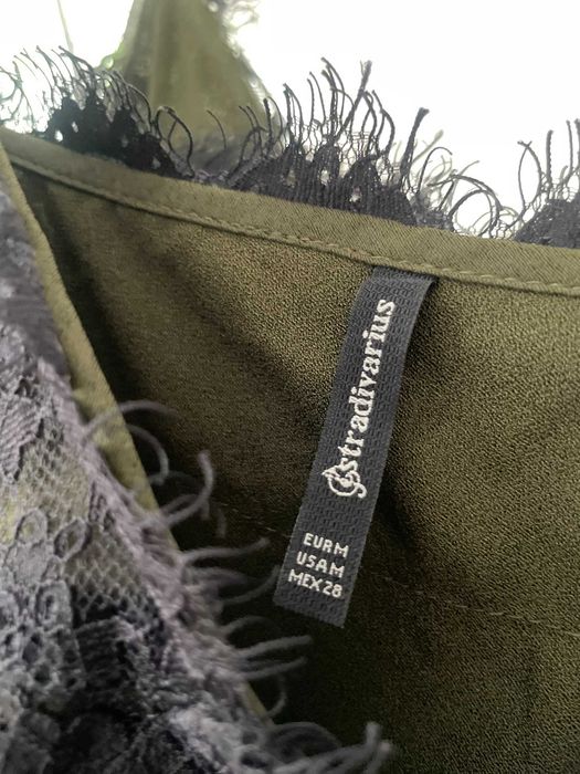 Stradivarius sukienka khaki czarna koronka bieliźniana mini S 36 M 38