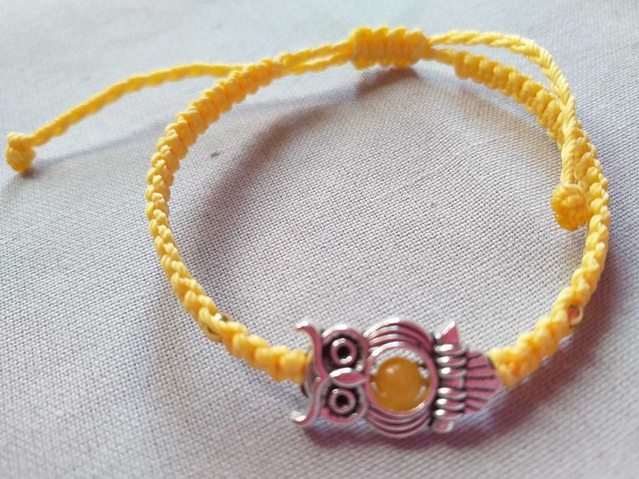 7 Pulseiras em Macramê com Corujas e Pedras Naturais em diversas cores