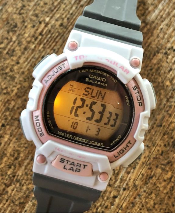 Oryginalny elektroniczny zegarek CASIO STL-S300H różowy biały 10 bar