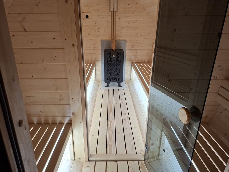 ZESTAW SPA: Sauna Beczka 350cm (Przedsionek) + Balia z Masażem | Solid