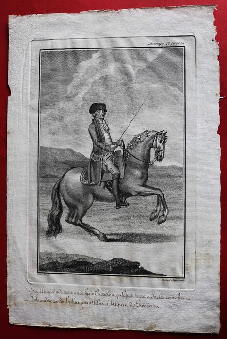 Rei D José a cavalo, gravura 48 da obra Luz da Liberal e Nobre Arte da Cavalaria, 1790