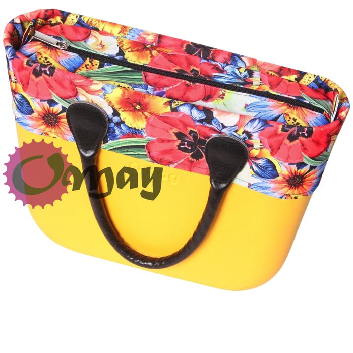 Czarny organizer OBAG MINI +OPASKA kwiaty maki 2 kieszenie wkład OMAY