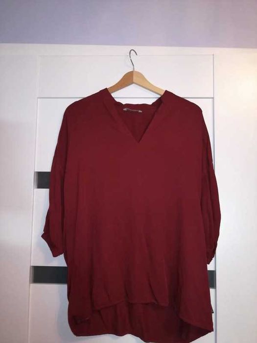 Bordowa oversize koszula Diverse dekolt V rozm. XS