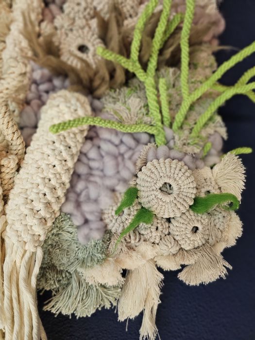Painel de macramé 3D, quadro macrame fundo mar