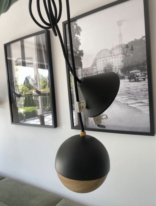 Westwing puekna lampa kula dąb metal loftowa