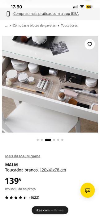 Toucador / Secretária IKEA MALM Branco com Vidro – 120 cm