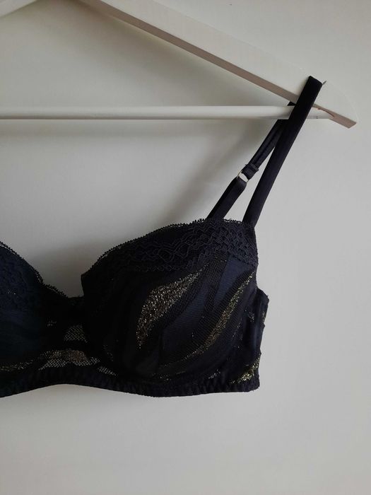 Intimissimi biustonosz stanik balkonetka czarny złoty koronka 80B 75C