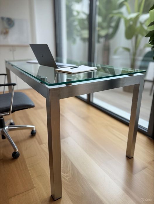 Secretaria Inox handmade tampo vidro fosco