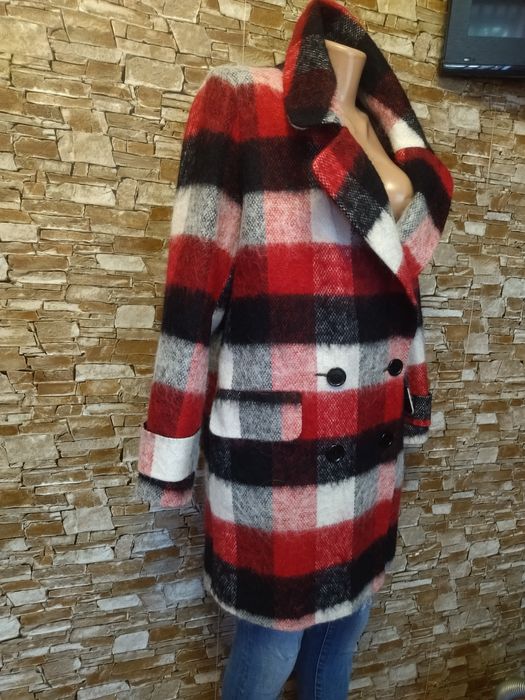 Нове,вовняне пальто у клітинку,вовняний жакет у клітинку,оверсайз,44