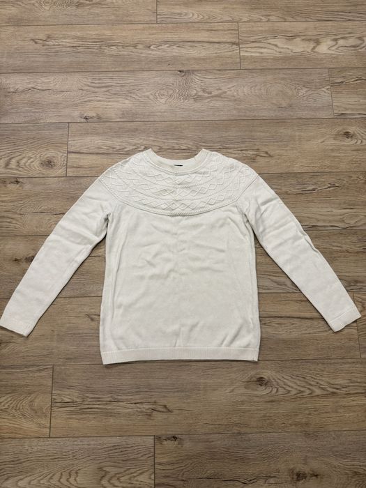 Kremowy bawełniany kaszmirowy świąteczny zimowy sweter M Talbots