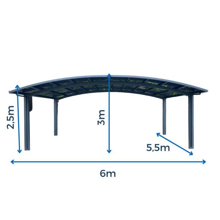 Wiata samochodowa 5,5 x 6m dwustanowiskowa Aluminum i lity poliwęglan
