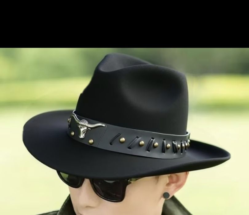 Nowy kapelusz kowbojski zdobiony paskiem glowa byka Texas Western Indiana Jones