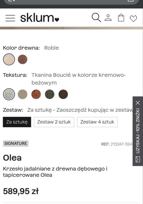 Krzesła 6 sztuk sklum olea