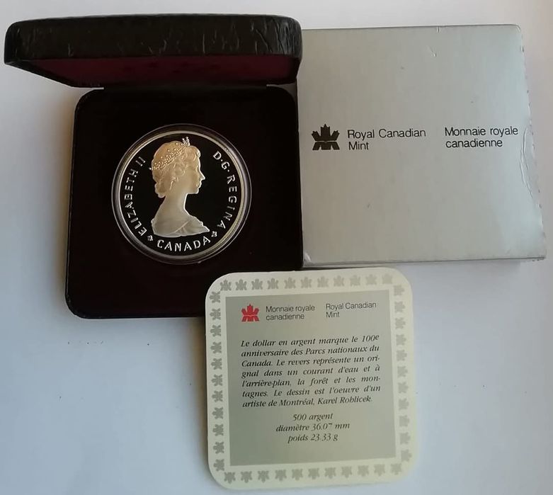 Канада 1 долар 1985р. СРІБЛО. ПРУФ. Національні парки! Сертифікат.