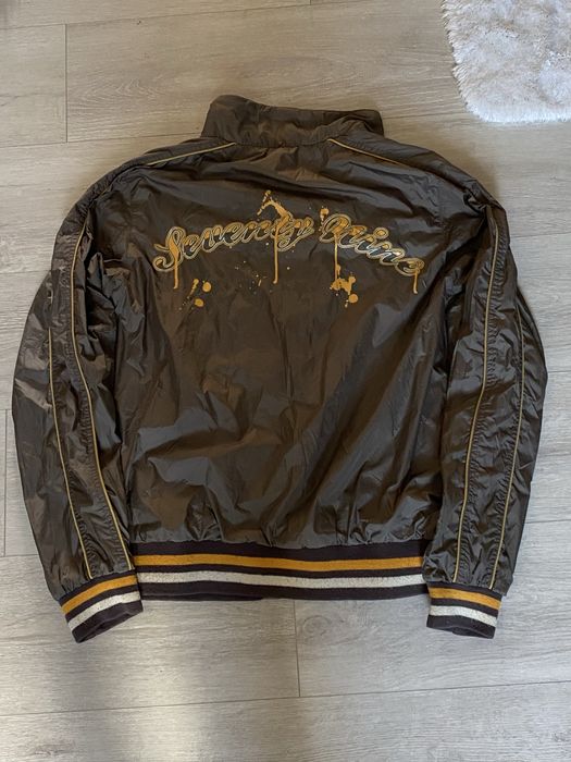 Вінтажна нейлонова куртка-бомбер Topman «Seventy Nine» у коричнево-золотому кольорі.