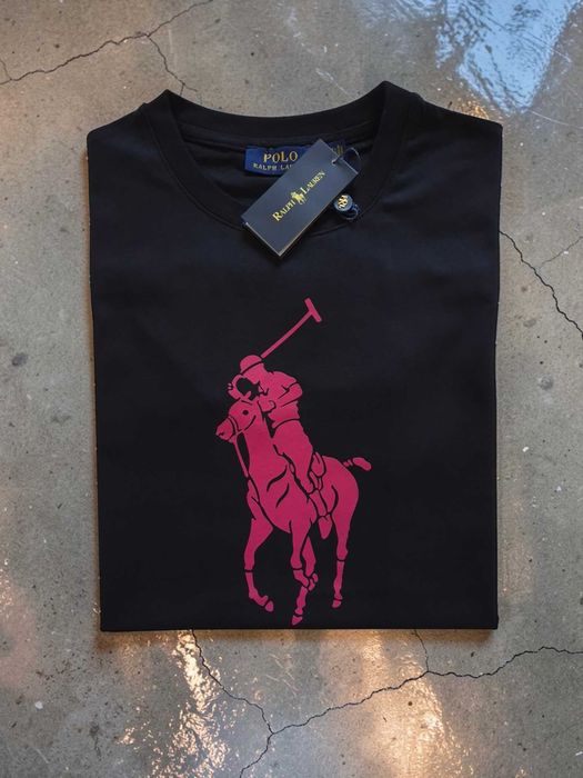 Ralph Lauren Damski T-shirt Czarny S M Różowe Logo