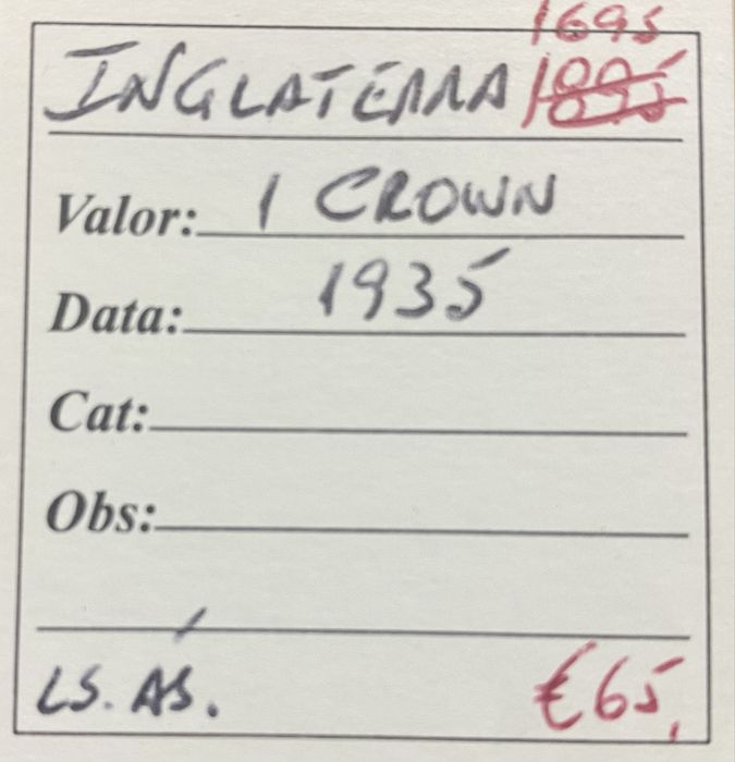 Moeda 1695 - Inglaterra 1 Crown 1935