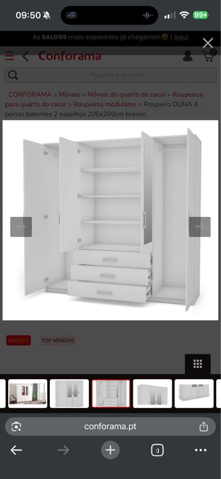 Roupeiro 3 gavetas 4 portas