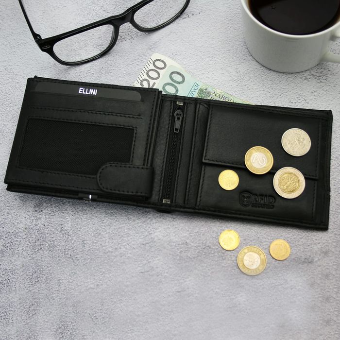 Skórzany portfel męski RFID Ellini  czarno - granatowy